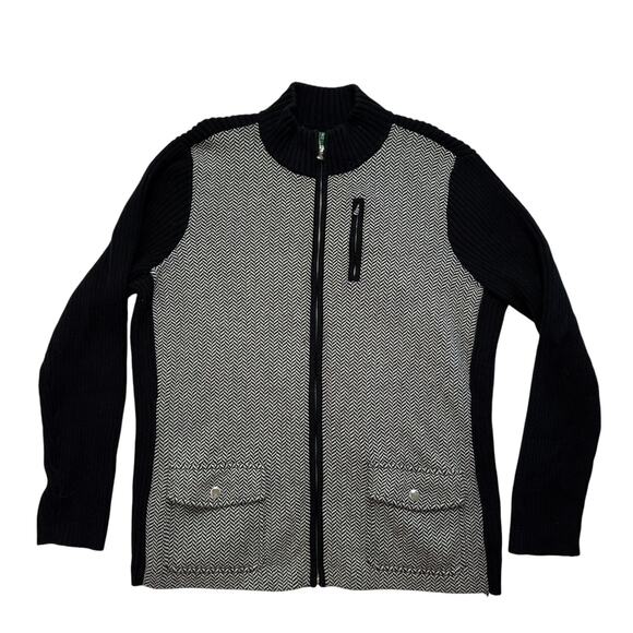 RALPH LAUREN LRL Herringbone Colorblock Zip Cardigan Sweater Size 1X Black White - Picture 4 of 9